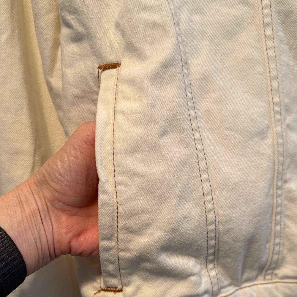 Zara Denim Jacket w Contrast Top Stitching Off White Trucker  size XL - Picture 6 of 8